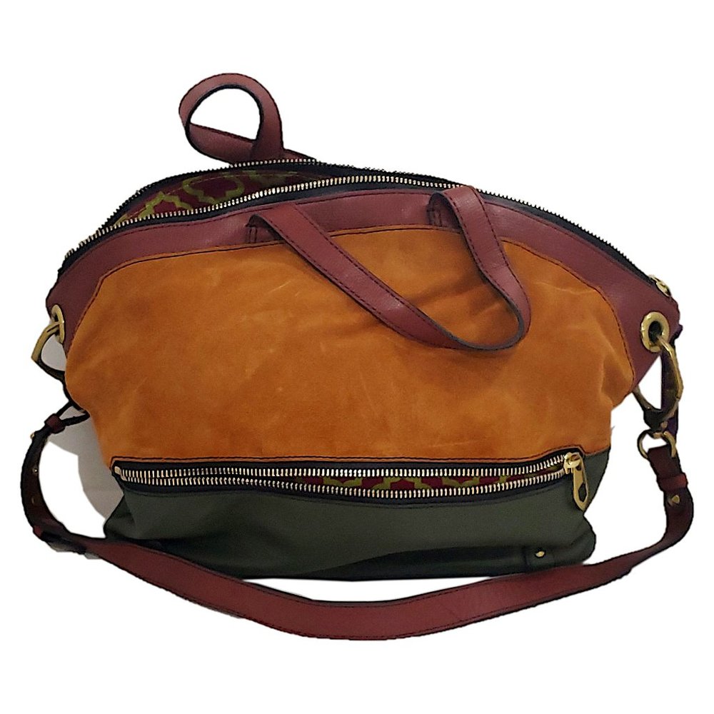 .110 SHOW OR Yany Brown Green Suede Handbag